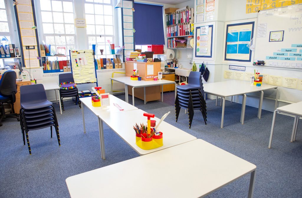 School classroom being decluttered