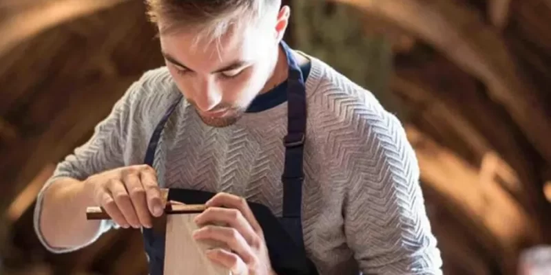 Diggory Rush discussing hospitality furniture design at Burgess