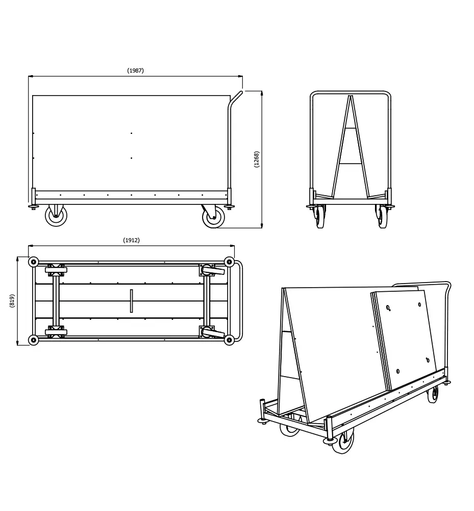 Table Truck BuffetCube Laminate Tops Diagram with Dimensions