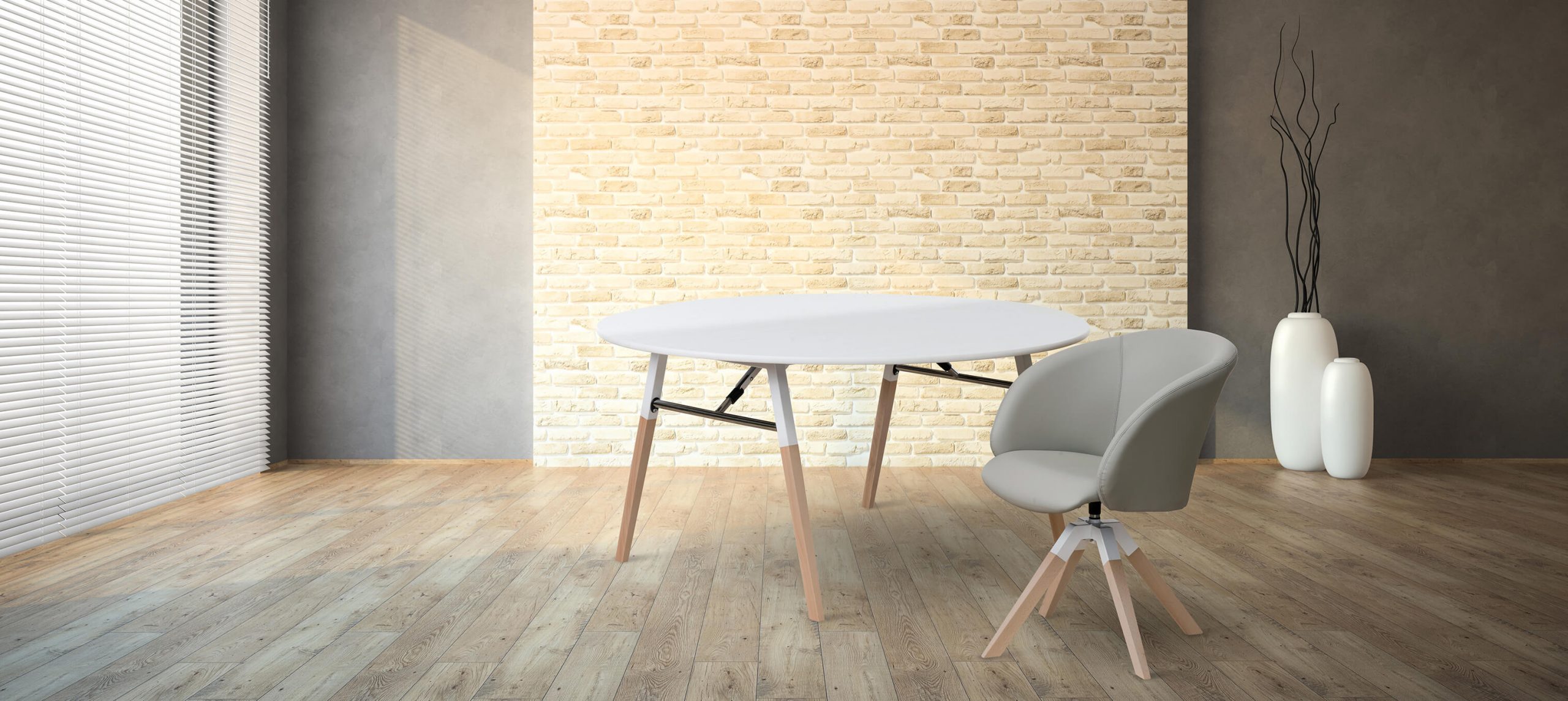 A-fold Cream Brick Wall Empty Room 
