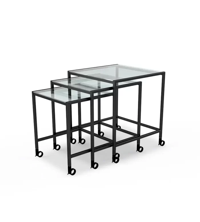 Nestr Square Table Set Glass Top Castors
