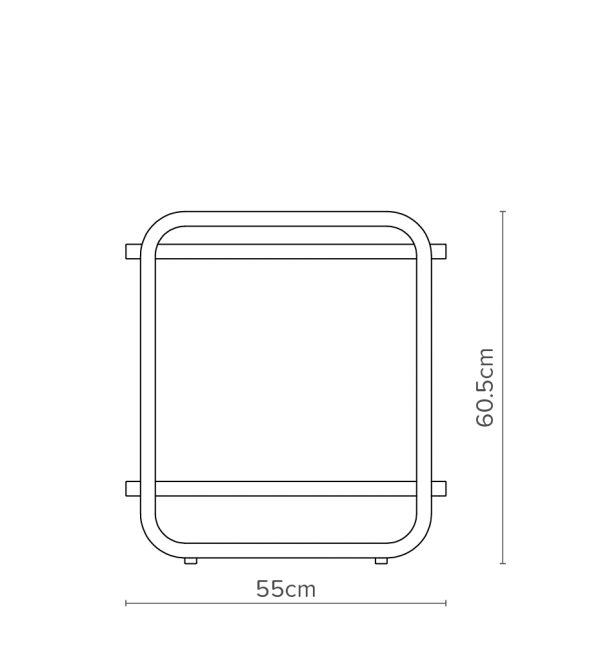 Open Concept Curve Bedside Table Diagram with Dimensions