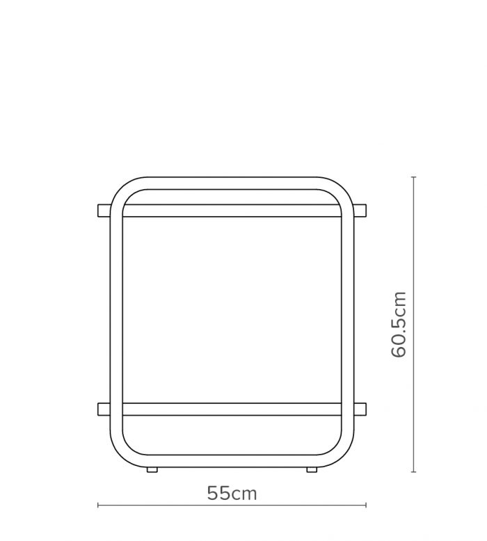 Open Concept Curve Bedside Table Diagram with Dimensions