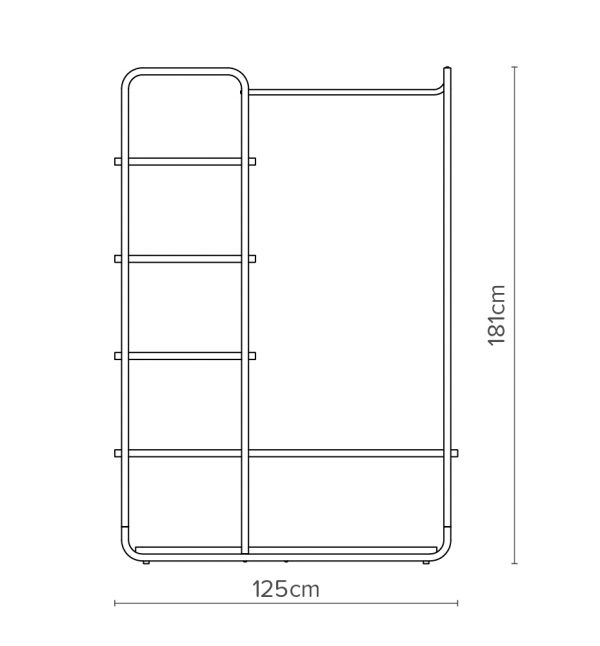 Open Concept Curve Kleiderschrank 125W Diagramm mit Abmessungen