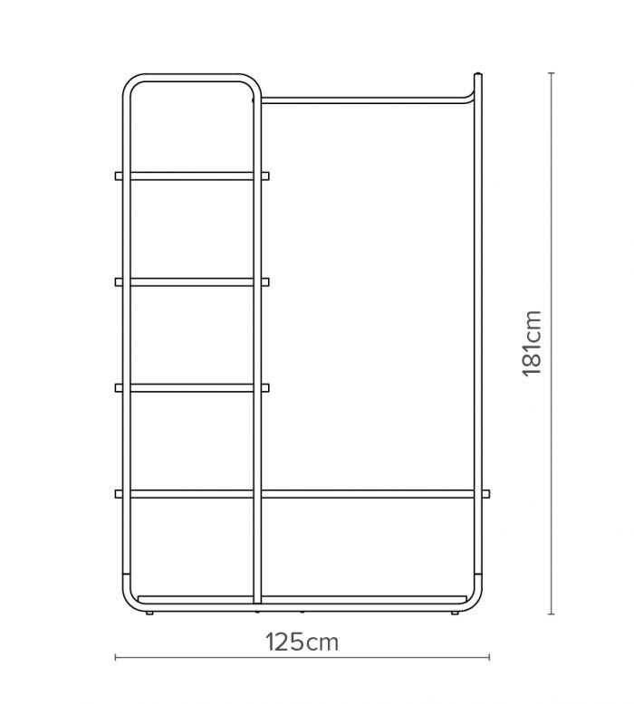 Open Concept Curve Kleiderschrank 125W Diagramm mit Abmessungen