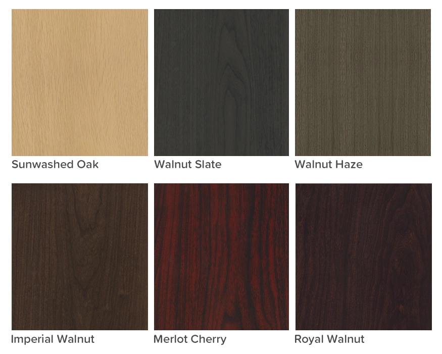 Six metal wood grain finishes